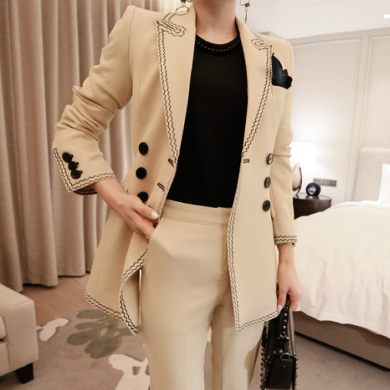 New fashion women solid pencil pants temperament embroidery slim suit women comfortable high quality work style thick pant suits, Beige
New fashion women solid pencil pants temperament embroidery slim suit women comfortable high quality work style thick pant suits, Beige