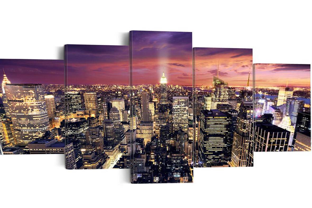 5pcs/set Unframed Bustling City HD Print On Canvas Wall Art Picture For Home and Living Room Decor