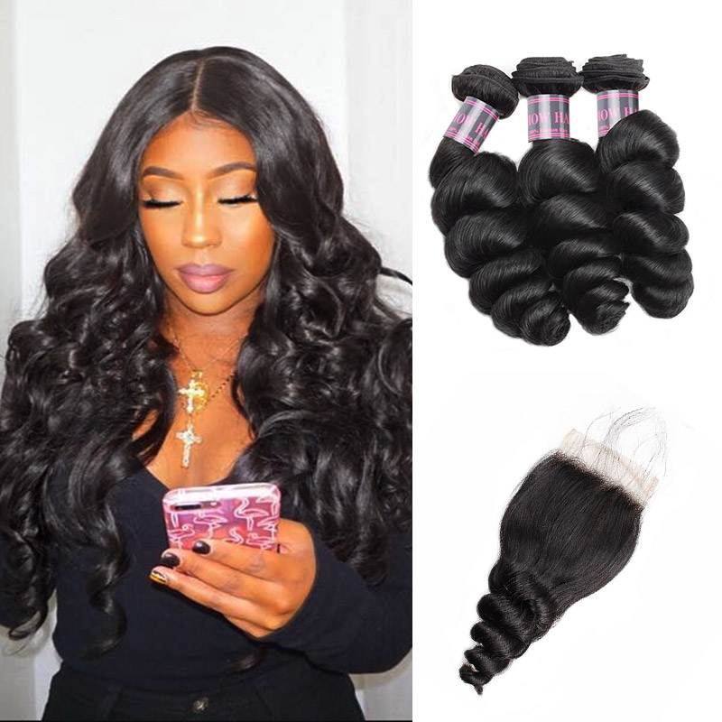 Ishow Brazilian Loose Wave 3 Human Hair Bundles With Closure Peruvian Virgin Hair Extensions Wefts for Women Girls All Age Jet Black, Natural color
Ishow Brazilian Loose Wave 3 Human Hair Bundles With Closure Peruvian Virgin Hair Extensions Wefts for Women Girls All Age Jet Black, Natural color
