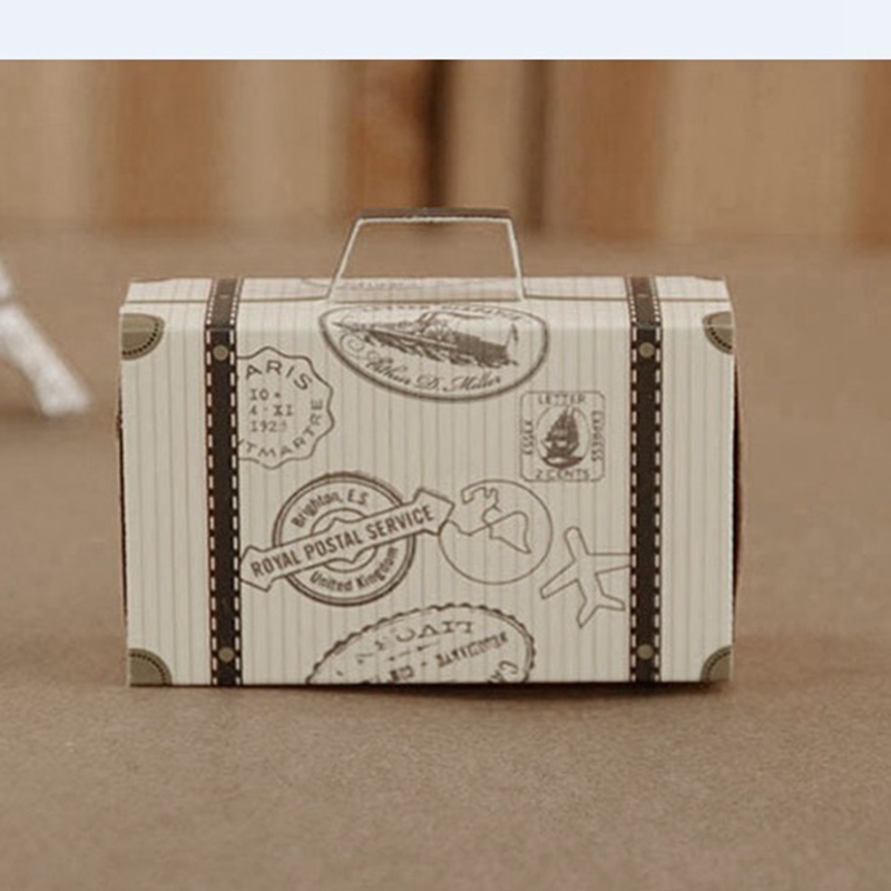 50pcs Unique Travel Trunk Candy Box With Kraft Paper suitcase Gift Tag Rustic Wedding Favors and Gifts Marriage Souvenirs Favour