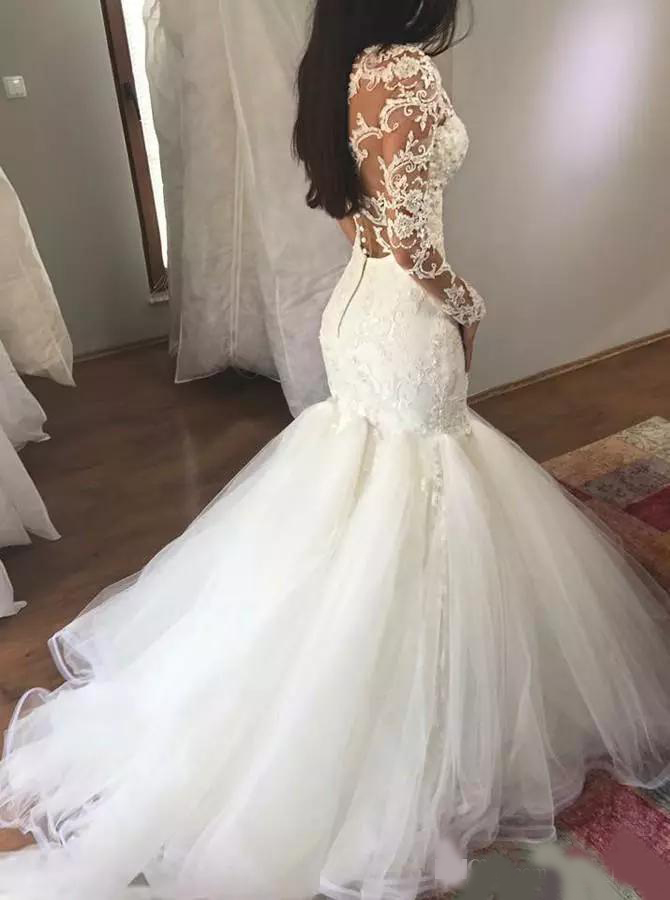 Long Sleeve Mermaid Wedding Dresses V Neck Lace Appliques 2020 Arabic Bridal Gowns Cheap Vestidos De Novia Plus Size Wedding Dress