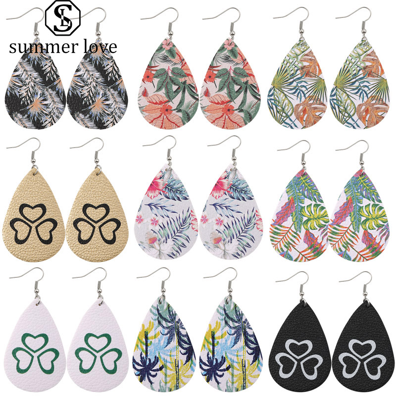 2020 Unique Design Heart Leaf Flower Print Leather Teardrop Earrings for Women Water Drops Faux PU Leather Dangle Earrings Christmas Gift
2020 Unique Design Heart Leaf Flower Print Leather Teardrop Earrings for Women Water Drops Faux PU Leather Dangle Earrings Christmas Gift