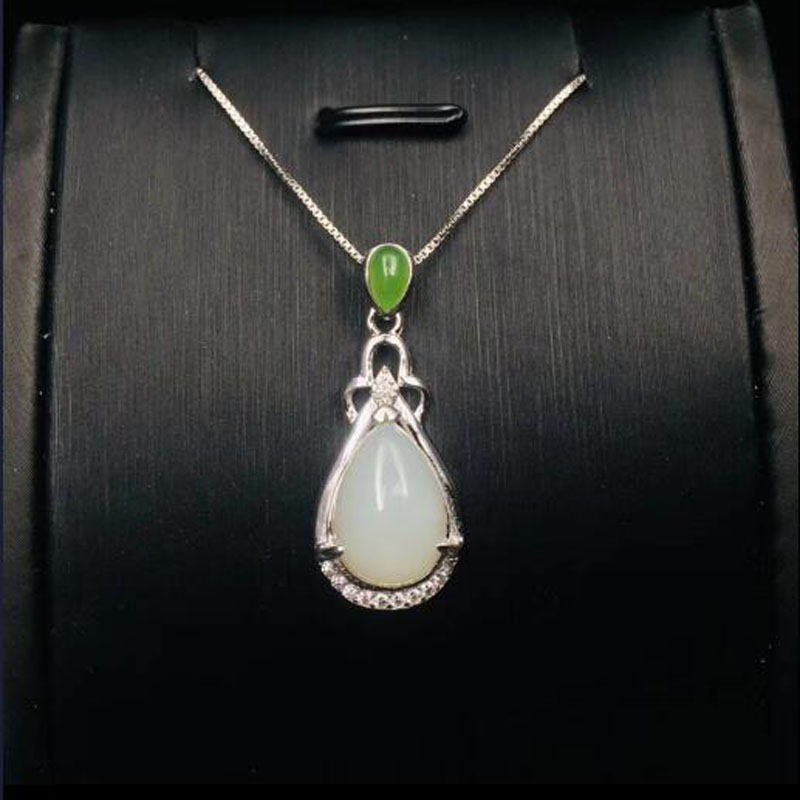 Real 925 Silver White HeTian Jade Water Drop Design Lucky Pendant + Chain Choker Necklace For Womer Jewelry
Real 925 Silver White HeTian Jade Water Drop Design Lucky Pendant + Chain Choker Necklace For Womer Jewelry