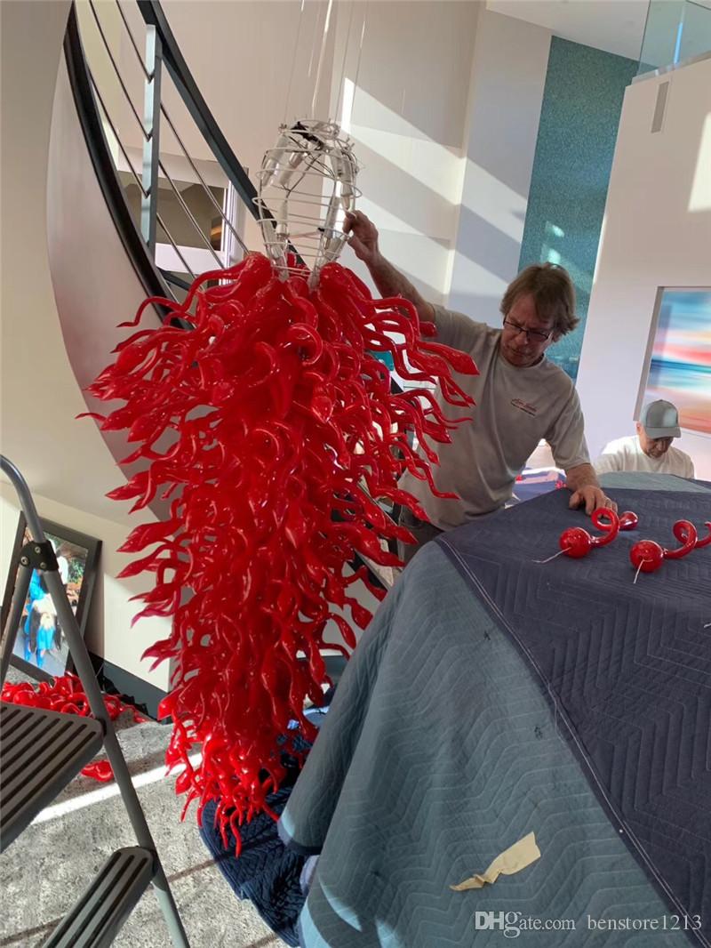 Hand Blown Red Glass Chandelier Pendants Drop New Arrival Large Stair Spiral Crystal Chandelier on Sale