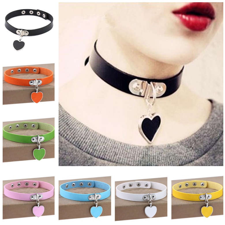 Anime Rock Harajuku Punk Goth Love Pendant Necklace Female Leather Collar DJN218 mix order Chokers jewelry
