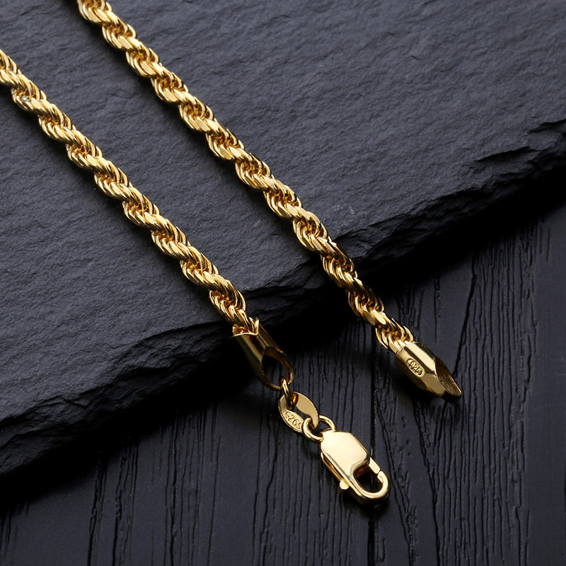 & White Gold Plated Sterling Sier Twist Necklace 3mm 18 22 Rope Chain Hip Hop Rapper Jewelry Gifts For Men and Women