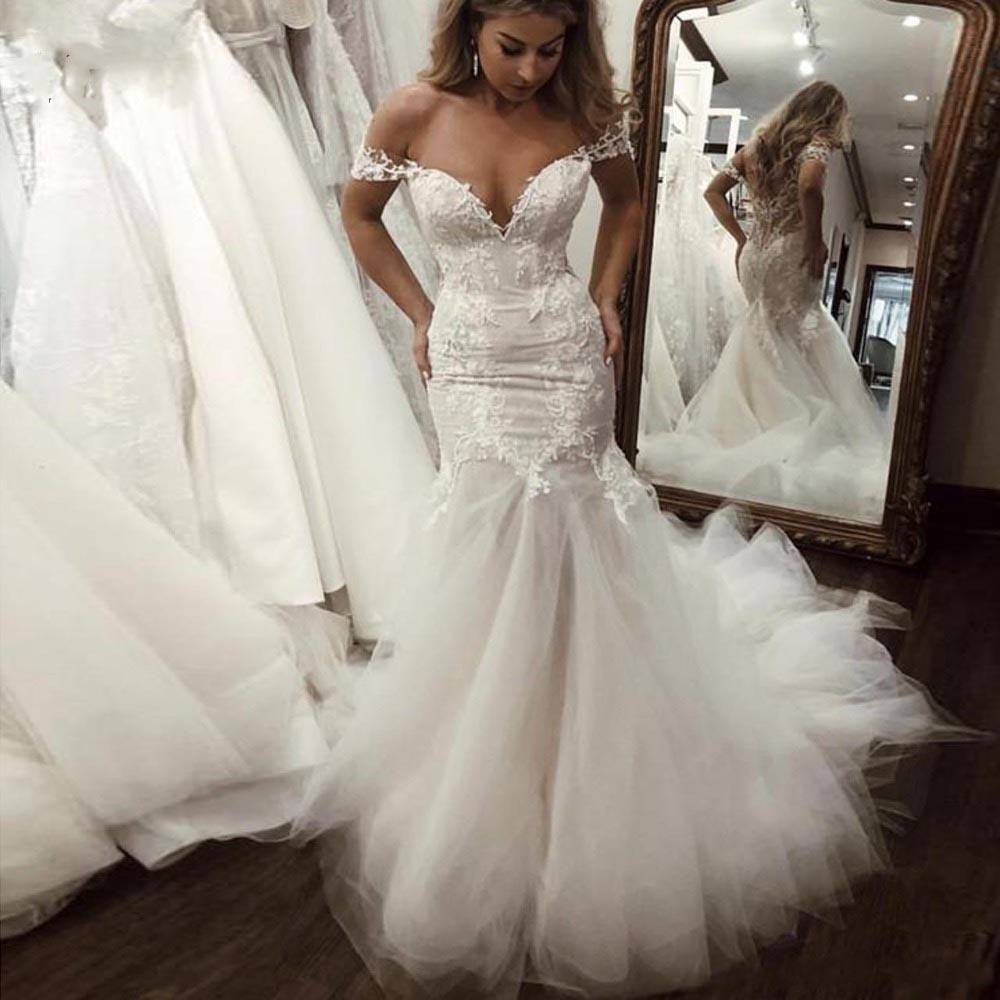 New Sexy Country Mermaid Wedding Dresses Deep V Neck Lace Appliques Beaded Backless Tulle Sweep Train Plus Size Formal Bridal Gowns 6660306