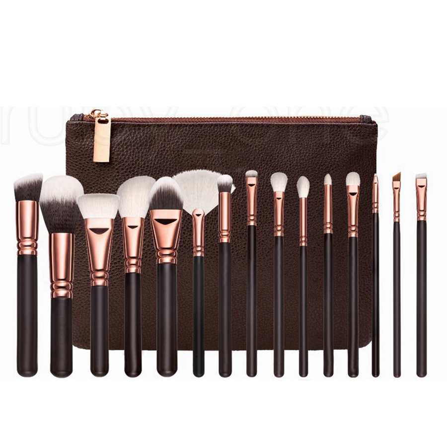 Wood Handle Makeup Brushes Set Professional Powder Foundation Eyeshadow Eyebrow Eyelash Brush Kits With Bag Juego De Brochas De Maquillaje Con De Made