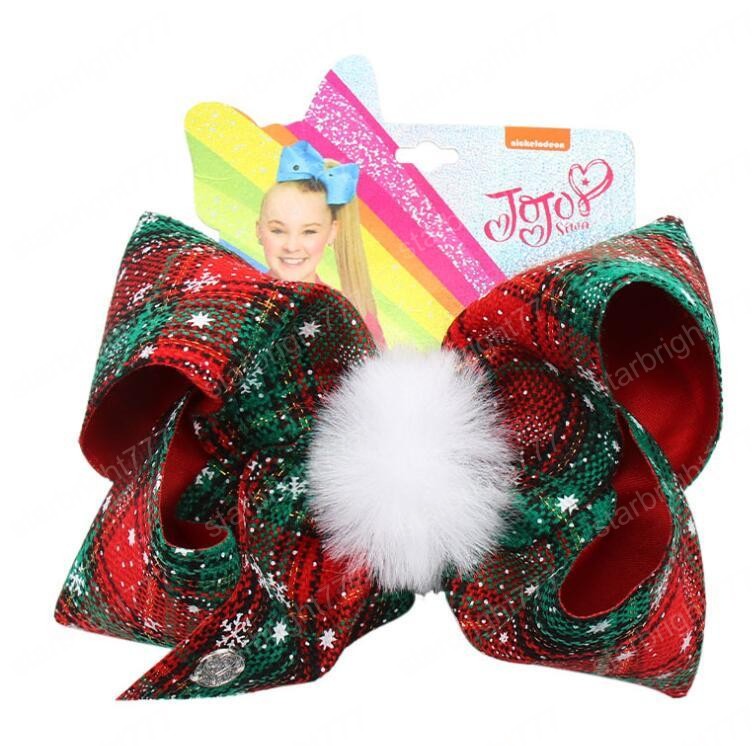 Christmas Plaid Hairpin 7 Inch JOJO Bowknot Barrette With Pompoms Kids Children Boutique Large Bow Hair Clips Girls Hair Pin