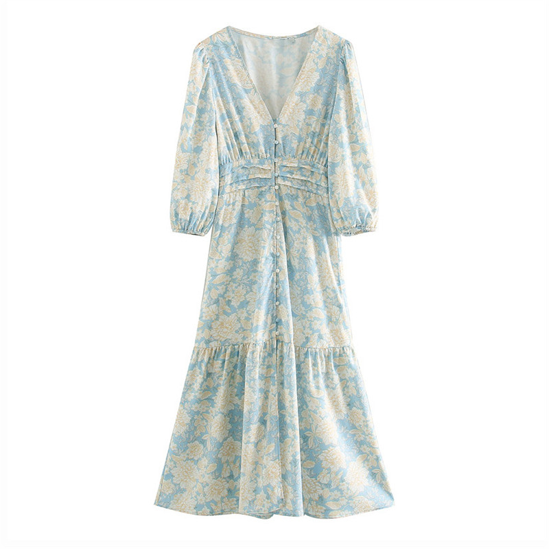 Vintage floral pattern print midi dress V neck short sleeve female 2020 casual straight dresses vestidos, As picture
Vintage floral pattern print midi dress V neck short sleeve female 2020 casual straight dresses vestidos, As picture