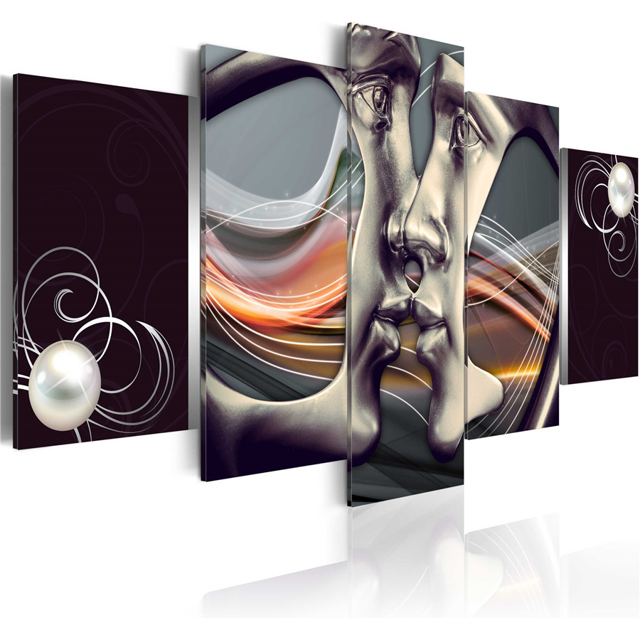 Fashion Wall Art Canvas Painting 5 Pieces Brown Blue Purple Abstract Metal Mask Lover Kiss Modern Home Decoration,Choose Color And Size No F