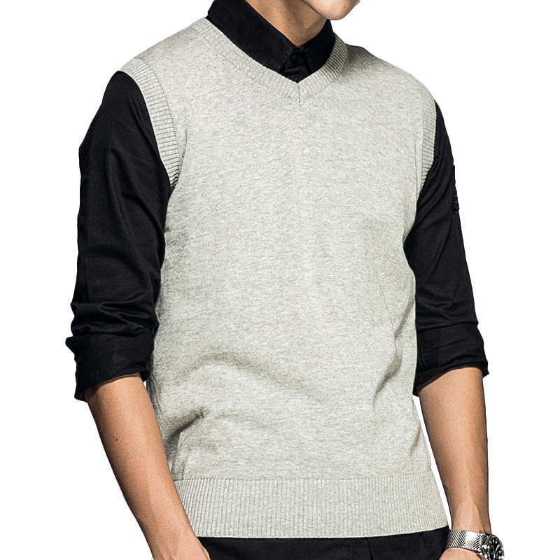 2019 New Mens Knitted Vests V-Neck Sweater Fashion Casual Business 100%cotton Sleeveless Sweater Brand Clothes