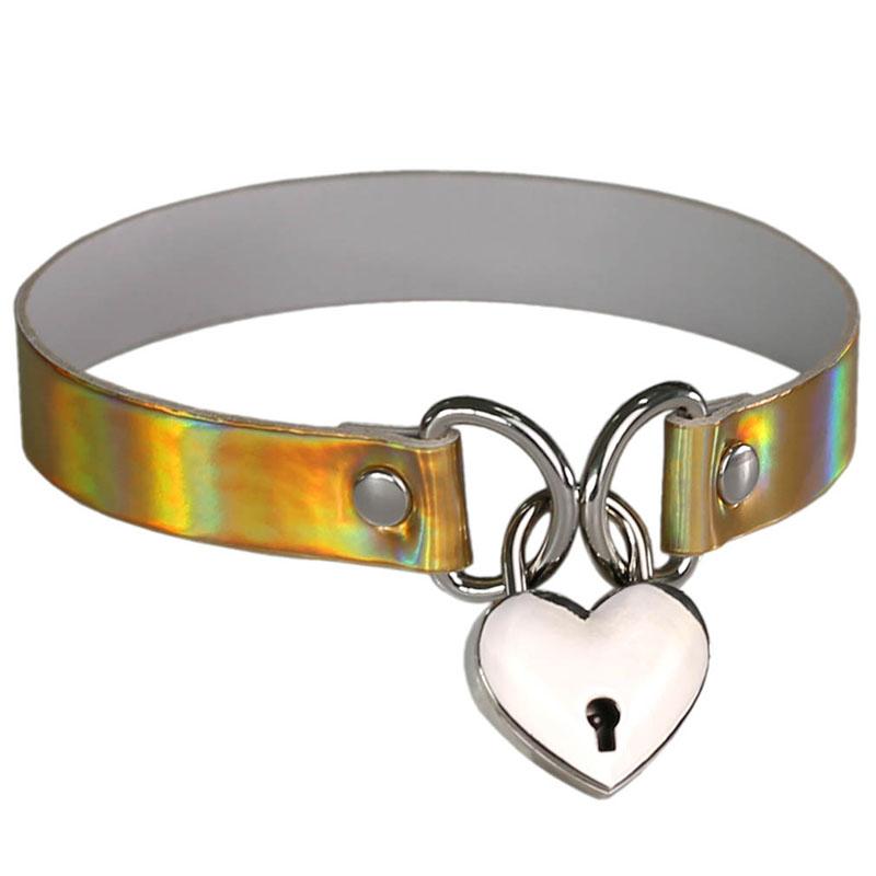 Love Heart Lock Pendant Laser PU Leather Choker Necklace Collar Sub Slave Necklaces with Key Women Statement Jewelry Girlfriend Valentine Gift