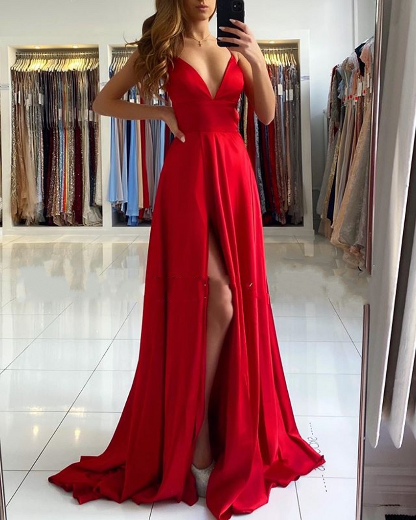 2020 Red Long A Line Elegant Long Prom Evening Dress Chiffon Prom Party Formal Gown Special Occasion Dresses Evening Gown side Slit от DHgate WW