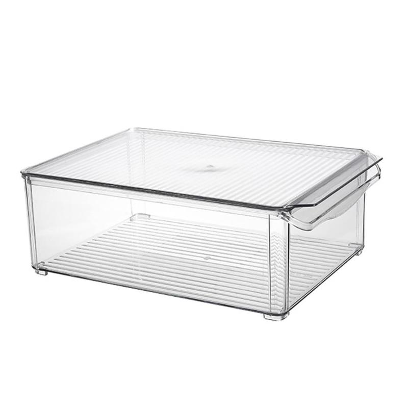 2 Pack - Acrylic Storage Container Bin with Lid and Handle for Cabinet, Fridge, Freezer - Organizer