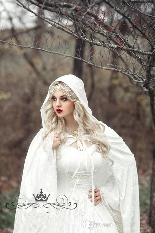 Lace Wedding Gothic Dresses With Cloak Plus Size Vintage Bell Long Sleeve Celtic Medieval Princess Bridal Gown 6660306