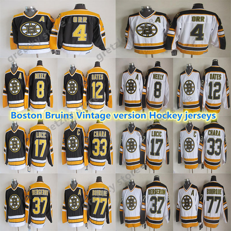 Men's Boston Bruins Vintage jerseys 4 ORR 8 NEELY 37 BERGERON 33 CHARA 77 BOURQUE 17 LUCIC 12 OATES CCM Hockey Jersey, White
Men's Boston Bruins Vintage jerseys 4 ORR 8 NEELY 37 BERGERON 33 CHARA 77 BOURQUE 17 LUCIC 12 OATES CCM Hockey Jersey, White