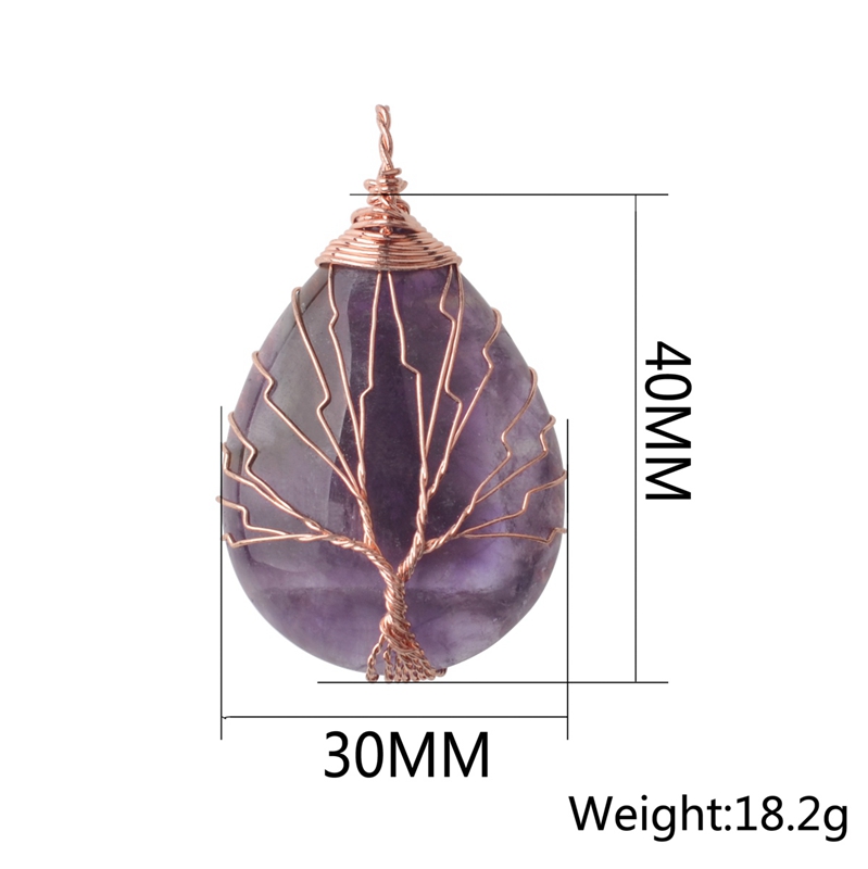 Tree of Life Wire Wrap Water Drop Necklace Pendant Natural Gem Stone DIY Jewelry Making