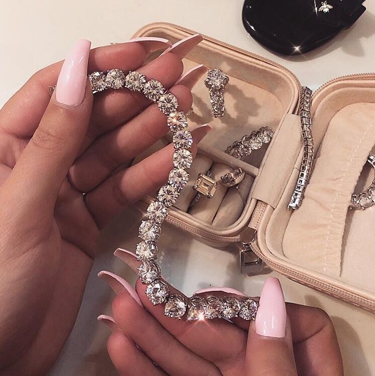 8MM White Topaz CZ Tennis Gold Plated k Chain Bracelet for Women 9d07