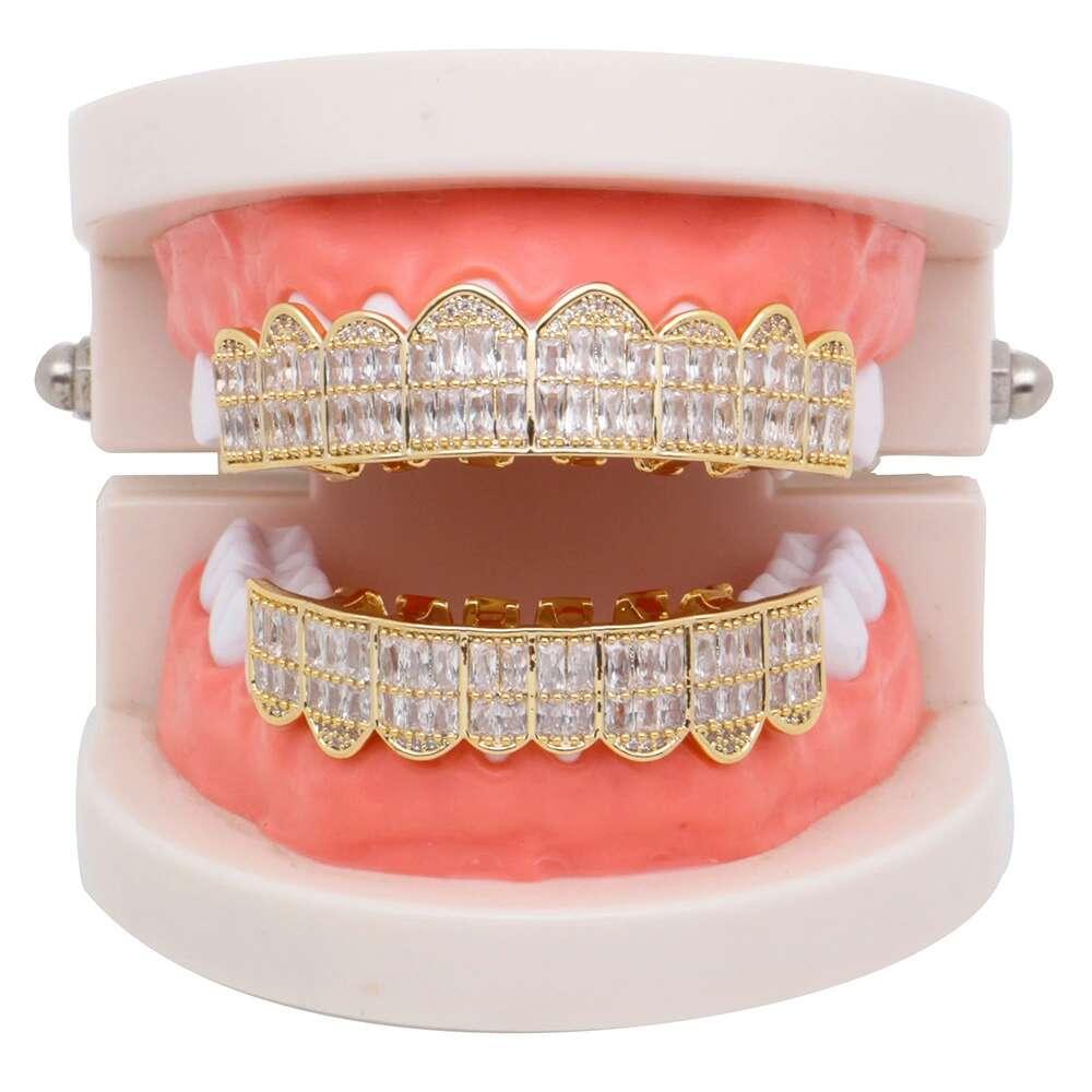 Hip hop grillz for men women diamonds dental grills 18k gold plated fashion cool rappers gold silver crystal teeth jewelry