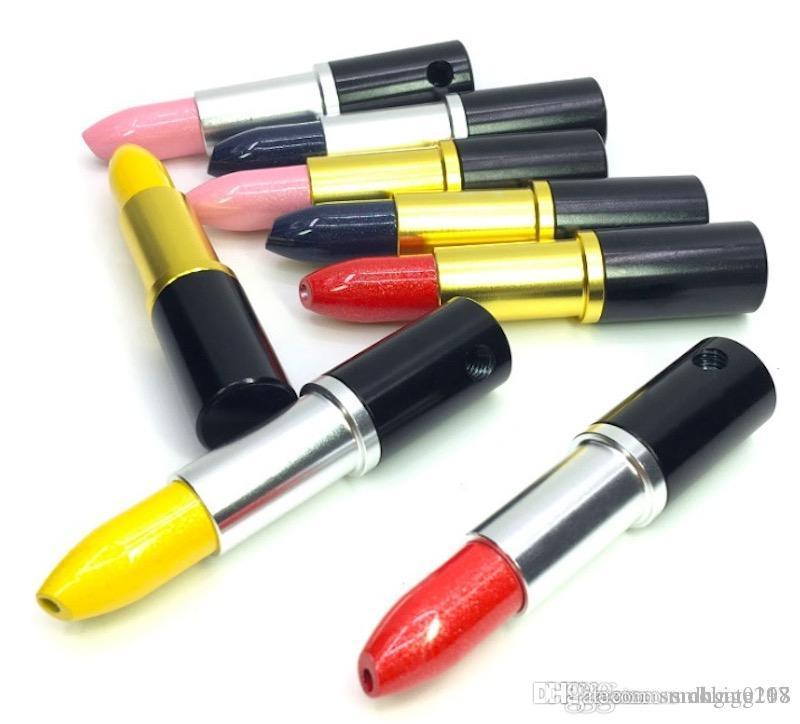 Decorative Metal Tobacco pipe Grils Lipstick Shape mini Smoking dry herb smoking Pipes for gril friend and mather holiday gift