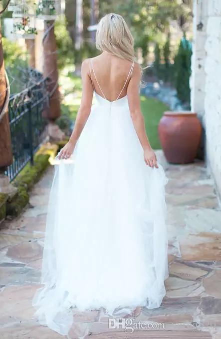 Beach Wedding Charming Newest Sexy Spaghetti Backless Sleeveless Tiers Floor-Length Custom Made Bridal Dress Vestidos De Mariee 330