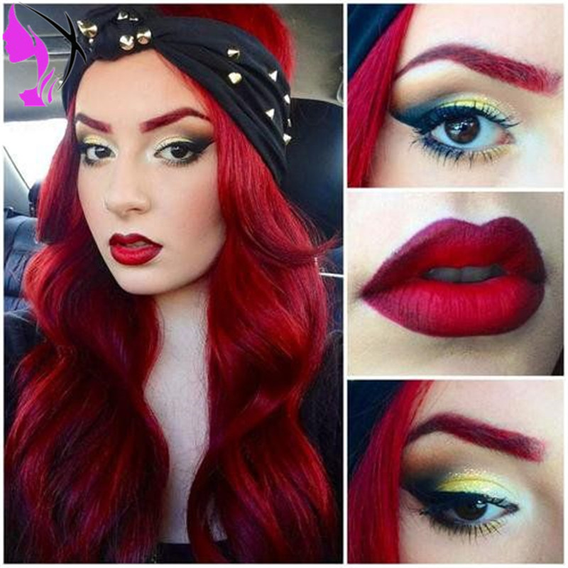 Bouncy wavy Red Lace Frontal Wigs Pre Plucked Deep Part Burgundy red Glueless synthetic Wig For Black Women can be braided
