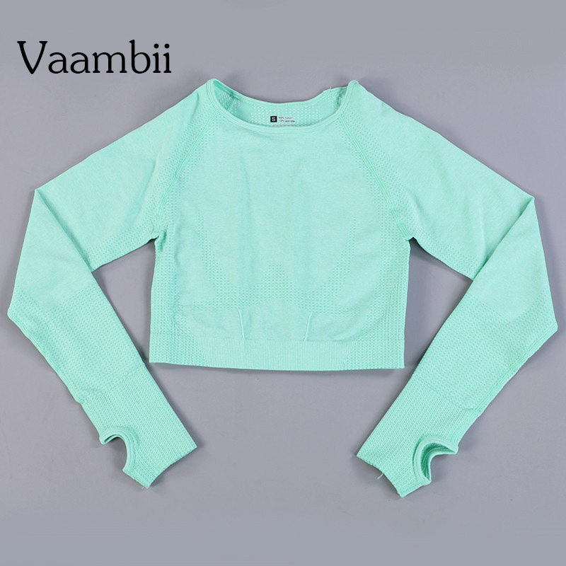 Long Sleeve Gym Yoga Sports Crop Top Women's Seamless Tshirt Fitness Woman Sport Tshirt Workout Tops For Women Sportswear T200401