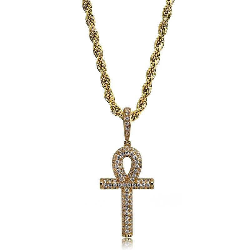 hip hop anhur diamonds pendant necklaces for men women luxury crystal gold silver pendants 18k gold plated ankh chain necklace gifts