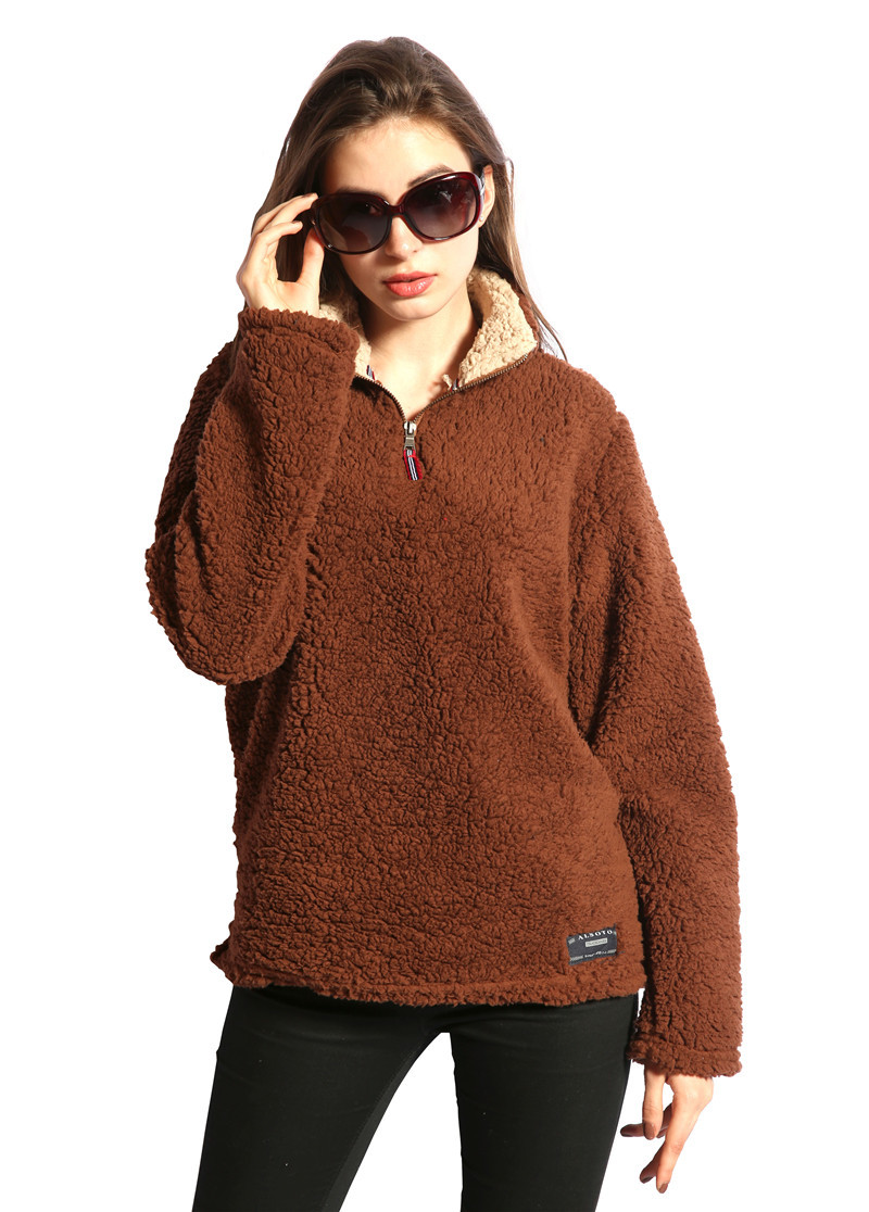 Fashion- WOMEN Casual Sherpa Fleece Sweater Tops Outwear Jumper Women Casual Fleece Hooded Hip Hop Sweatshirt LJJK829