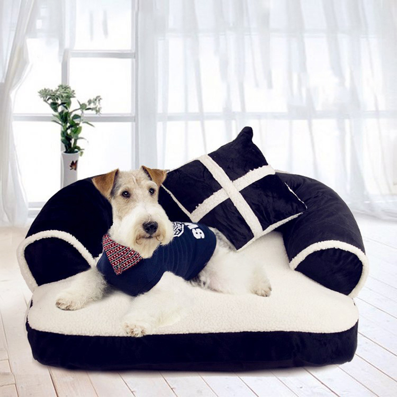 New Four seasons Pet Dog Sofa Beds With Pillow Detachable Wash Soft Fleece Cat Bed Warm Chihuahua Small Dog Bed