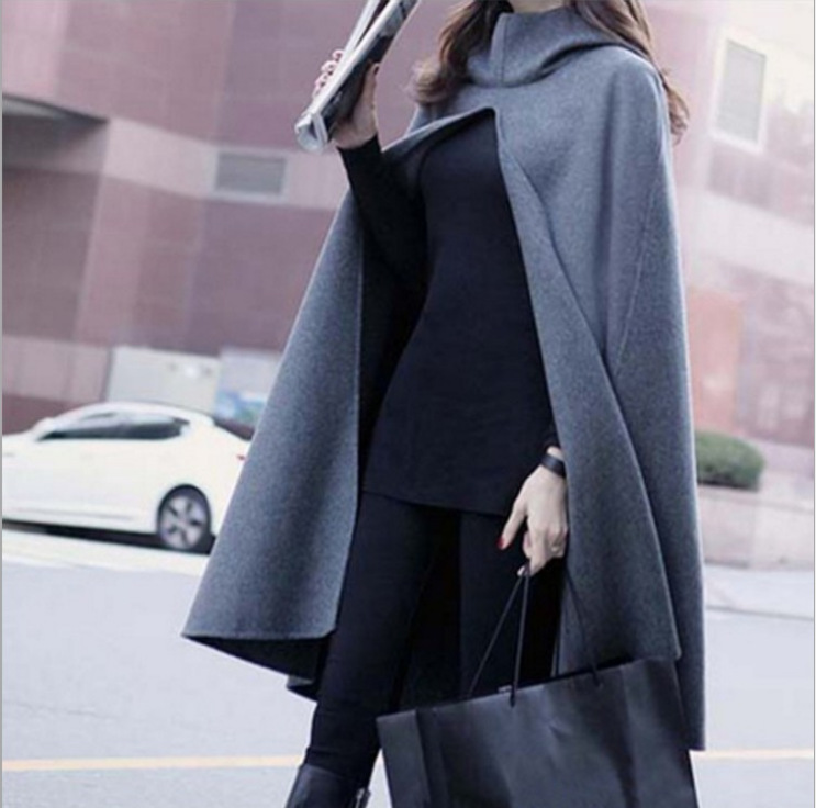Cape coat female students cloth new winter shawls long cloak in loose hooded woolen cloth, Black
Cape coat female students cloth new winter shawls long cloak in loose hooded woolen cloth, Black