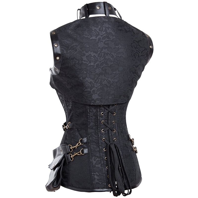 Dobby Faux Leather Punk Corset Steel Boned Gothic Clothing Waist Trainer Basque Steampunk Corselet Cosplay Party Outfits S-6xl Y19070201
