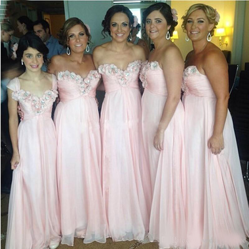 Hot Pink Chiffon Bridesmaid Dresses Appliques Beaded Pleats Maid of Honor Dresses Formal Evening Dresses Gowns