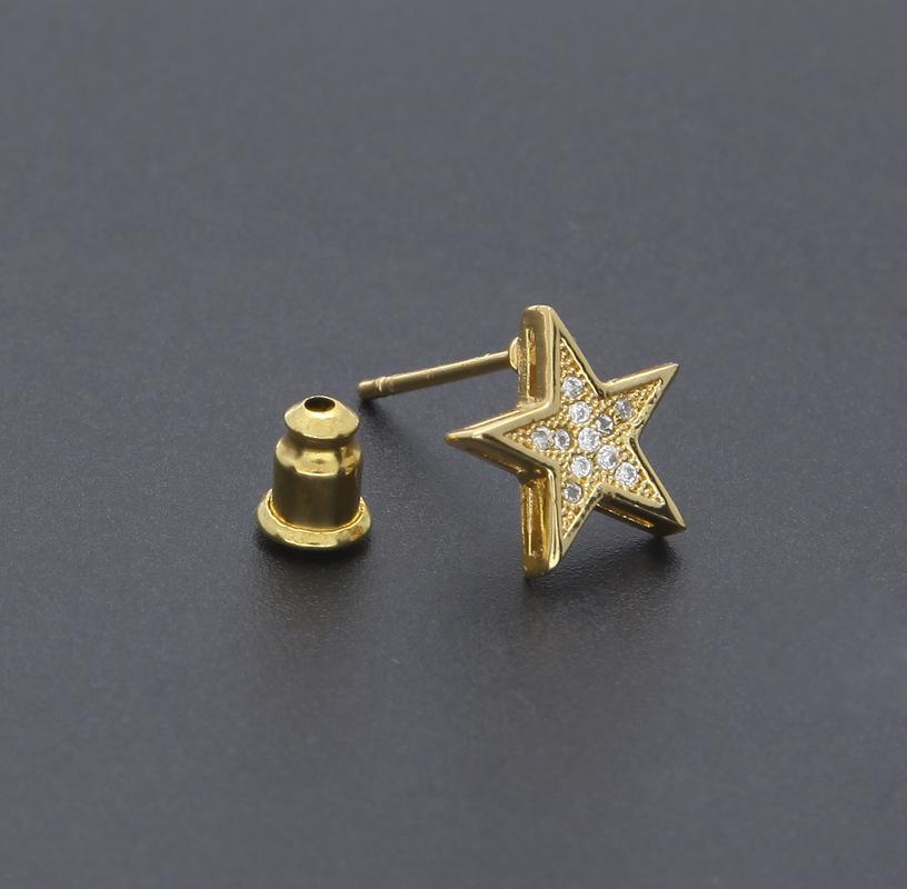 New Gold Bling Diamond Mens Hip Hop Pentagram Earring Studs Personalized Iced Out Zirconia Stud Earrings Rapper Jewelry Gifts for Men Women