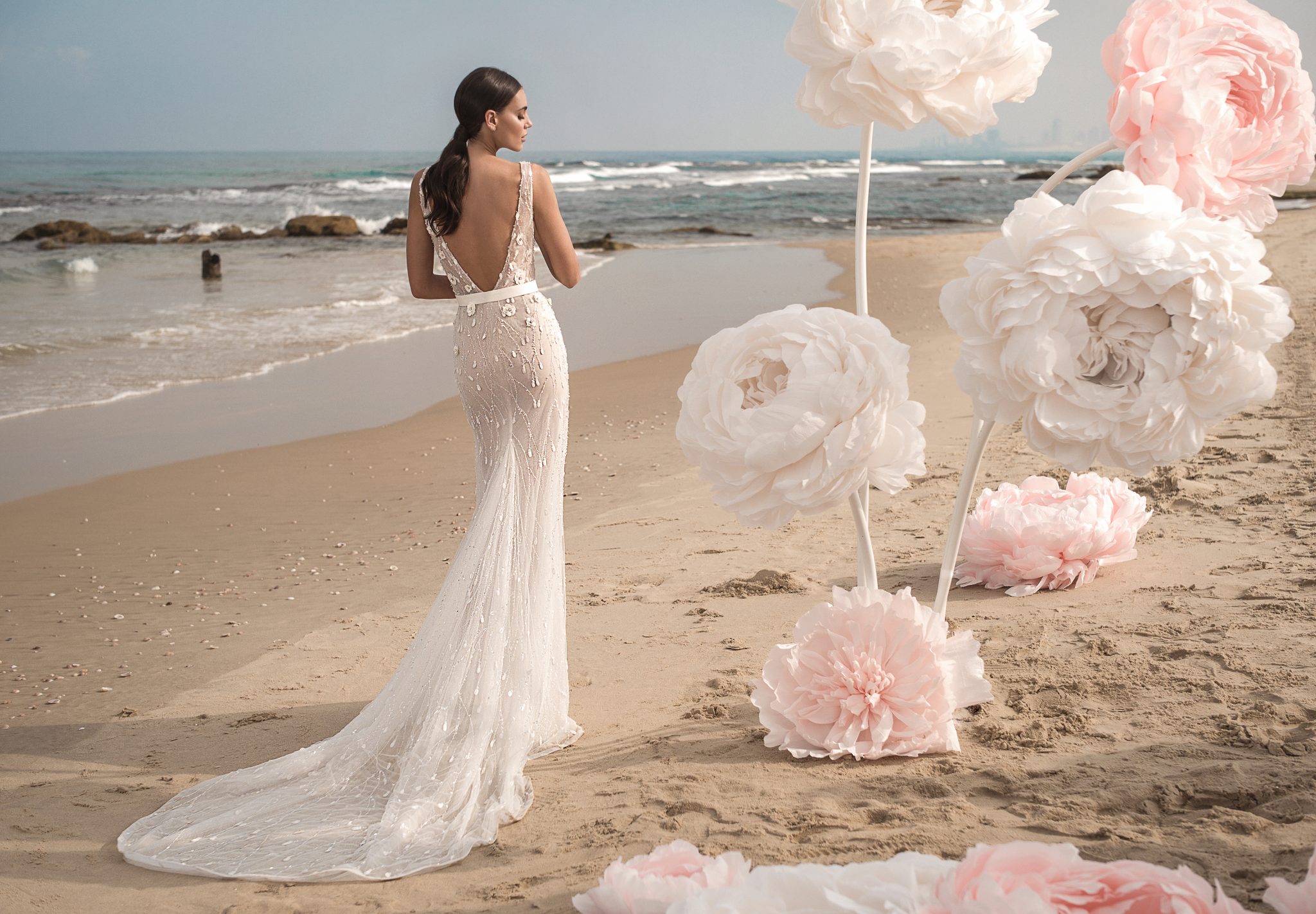Berta Mermaid Dresses With Wrap Lace 3D ral Applique Beads Beach Wedding Dress vestito da sposa Side Split Boho Bridal Gown