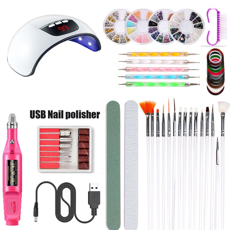 Nail Art Set USB 45W UV Nail Dryer Lamp Electric Polisher Dotting Painting Pen