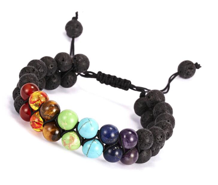 Hot Sale Beaded Bracelet 8mm Seven Chakra Natural Stone Double Weave Adjustable Yoga Bracelet WY539