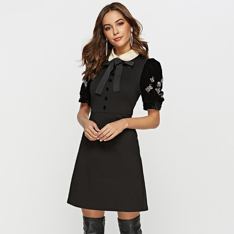 2021 Summer Women's Sweet Dress Long Patchwork Bow Peter Pan Collar Ladies Slim Party Dresses Sequins Bee Short Sleeve Vestido w548, White;black
2021 Summer Women's Sweet Dress Long Patchwork Bow Peter Pan Collar Ladies Slim Party Dresses Sequins Bee Short Sleeve Vestido w548, White;black