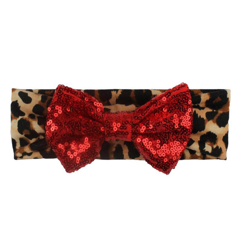 Girl Leopard Headband with sequin bow Infant Baby Girl Fashion hairband casual photo prop 8Colors choose