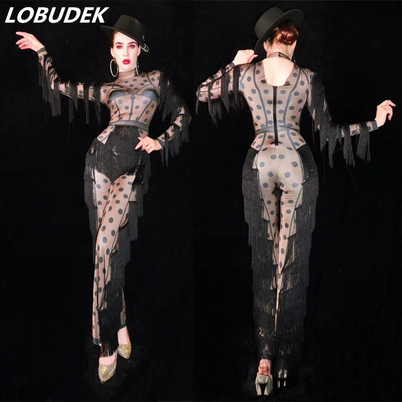 Fashion Women Jumpsuit Black Dot Fringe Sleeve Flare Jumpsuits Singer Host Stage Wear Birthday Celebration Wide Leg Rompers Bar Show Costume, Picture color
Fashion Women Jumpsuit Black Dot Fringe Sleeve Flare Jumpsuits Singer Host Stage Wear Birthday Celebration Wide Leg Rompers Bar Show Costume, Picture color