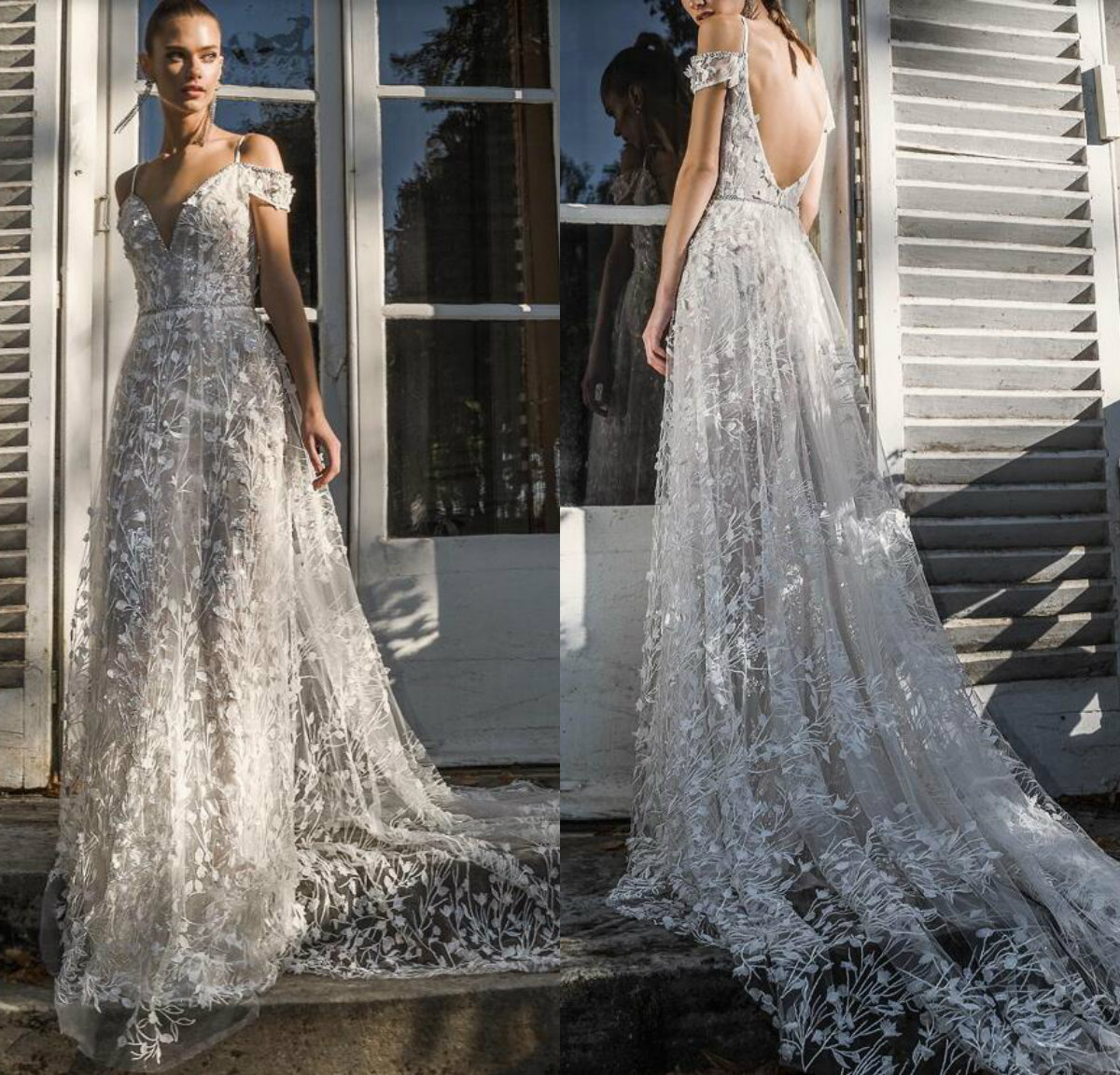 Birenzweig Bohemian Wedding Dresses Spaghetti Lace 3D Floral Appliqued Sexy Backless Bridal Gowns Sweep Train Beads Beach Wedding Dress
