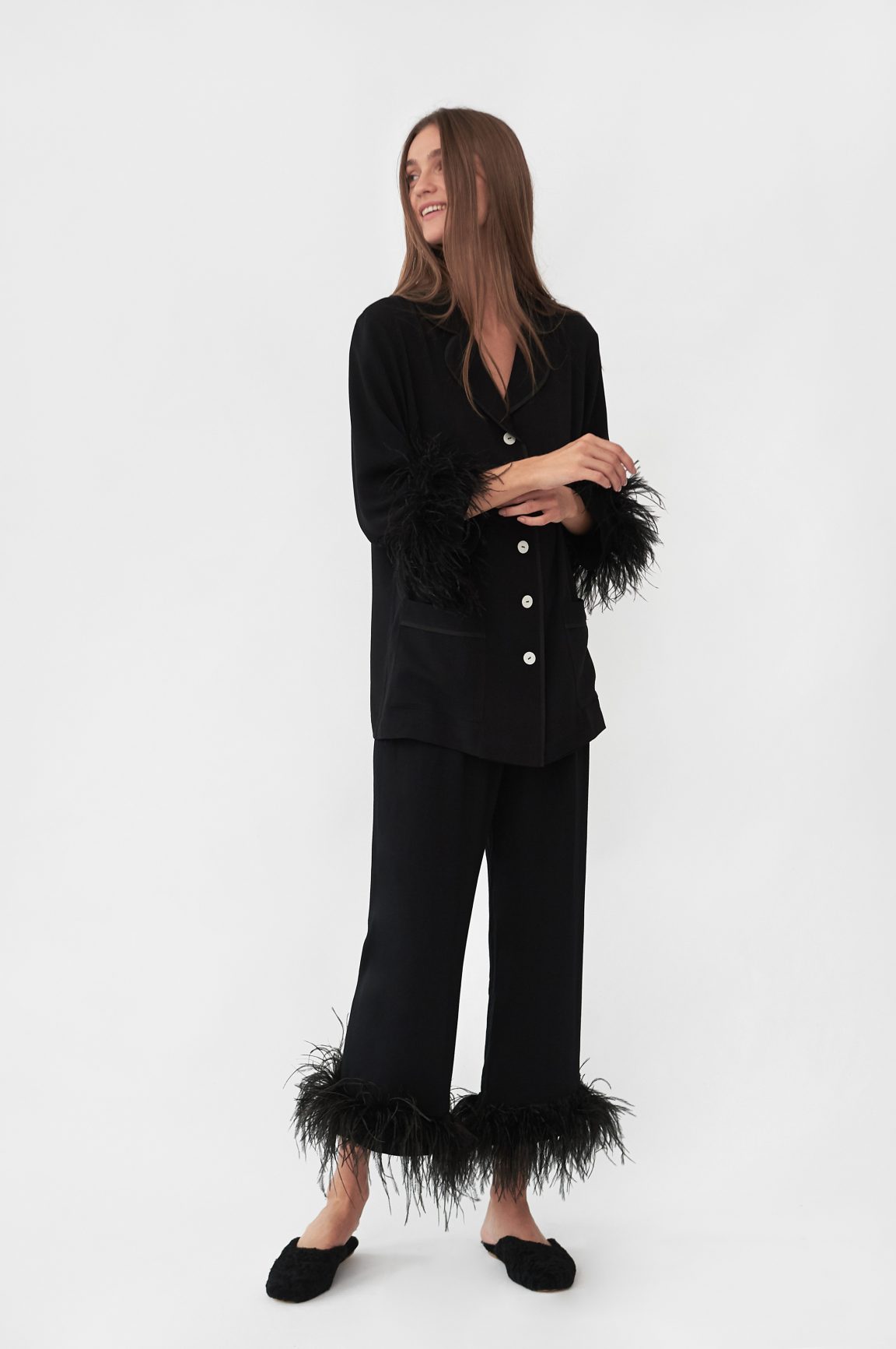 Women Winter Sexy Black Faux Fur Lady Sleepwear Women Bathrobe Sheer Nightgown Two Pieces Robe Prom Bridesmaid Shawel