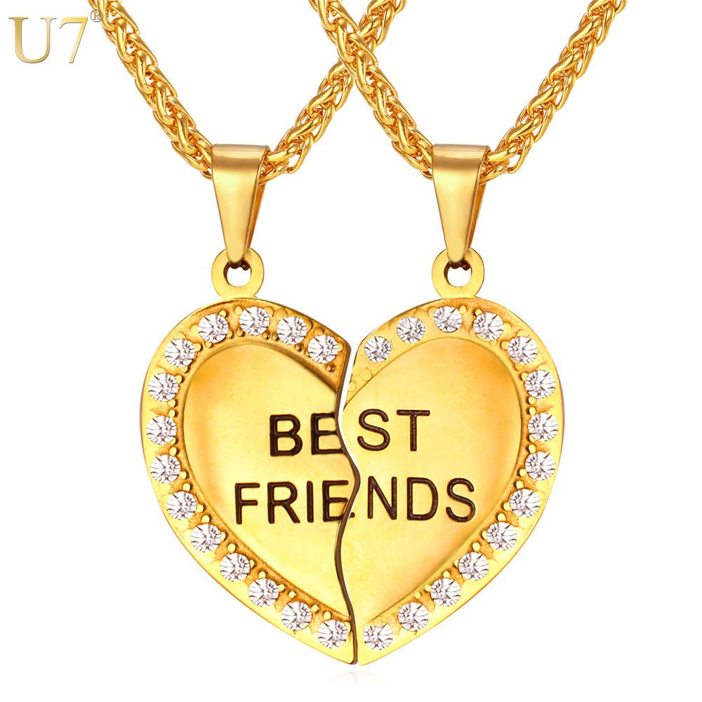 Fashion- Couple Pendant Forever Best Friend Heart Necklace Gold Plated Stainless Jewelry Necklace Girlfriend Brother Necklace P821