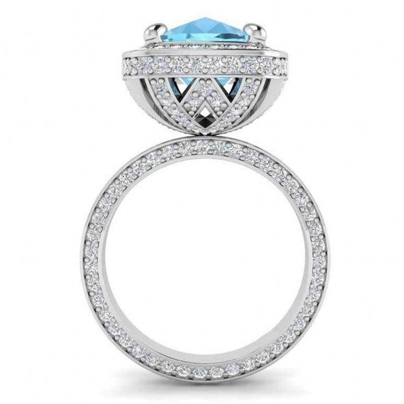 Vintage Fashion Jewelry Sterg Sier Blue Sapphire CZ Dia Eternity Women Wedding Bridal Ring Gift Size 6 10