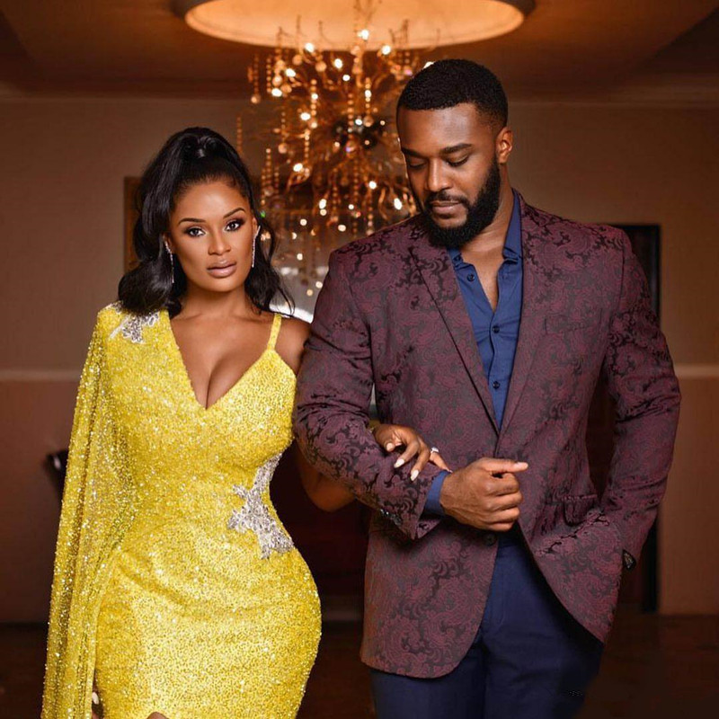 Aso Ebi 2020 Arabic Yellow Sparkly Sexy Evening Dresses Spaghetti Beaded Prom Dresses High Split Formal Party Second Reception Gowns