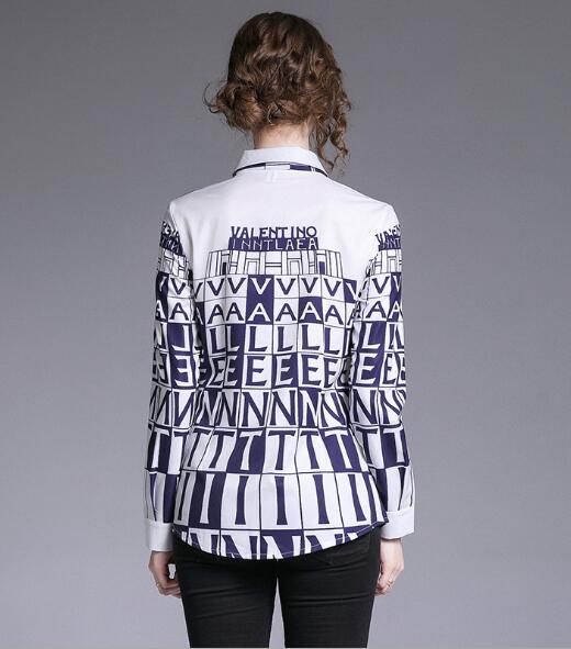 New Fashion Vintage Letter Print OL Women's Blouses Ladies Casual Office Button Front Bow Tie Neck Long Sleeve Shirts Tops