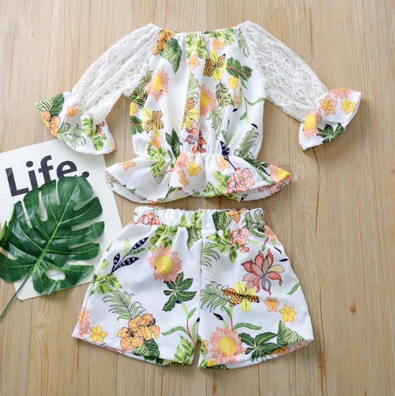 Baby Girl Clothes Floral Print Tops Shorts 2pcs Sets Summer Baby Girl Flare Sleeve Clothes Set Toddler Girl Boutique Outfits DW5175