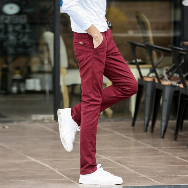 Men Pants Slim Fit Black Red Pantalon Hombre Straight Casual Men Pants Summer Cotton Chinos Male Trousers Office