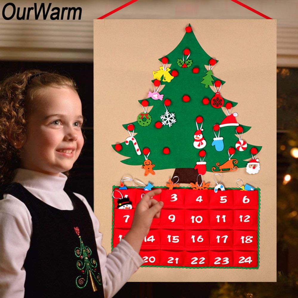 DIY Fabric Christmas Felt Advent Calendar with Pocket Tree Ornament Wall Hanging Christmas Decoration for Home New Year
